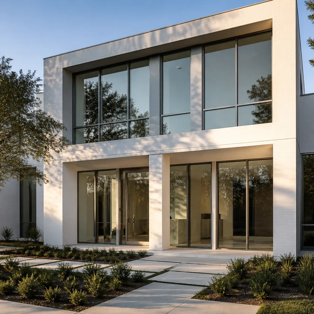 Modern residential exterior with professional window and door installation